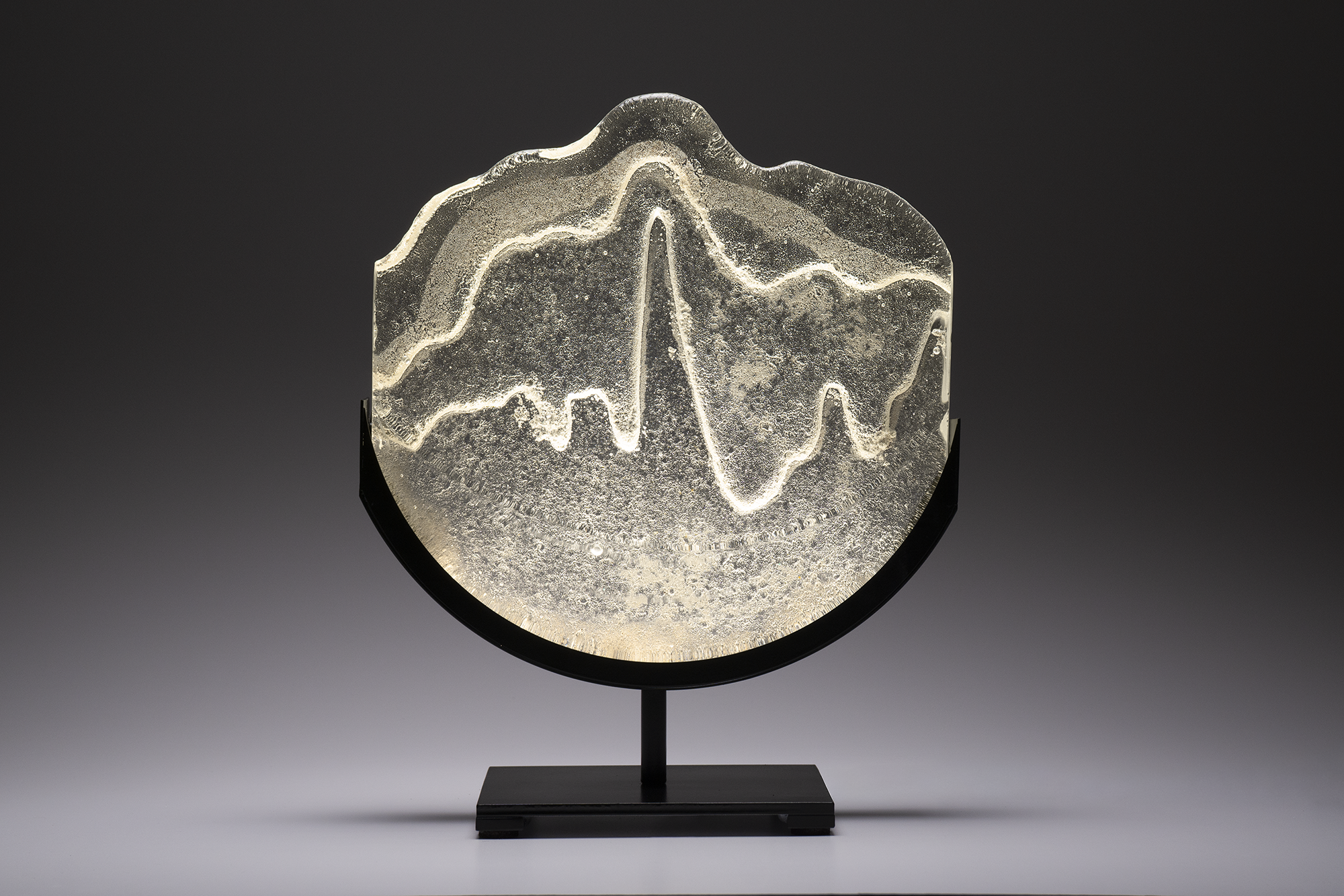 Melt 2
2025
Hot cast glass, steel, LED, enamel
14in x 12in x 7in