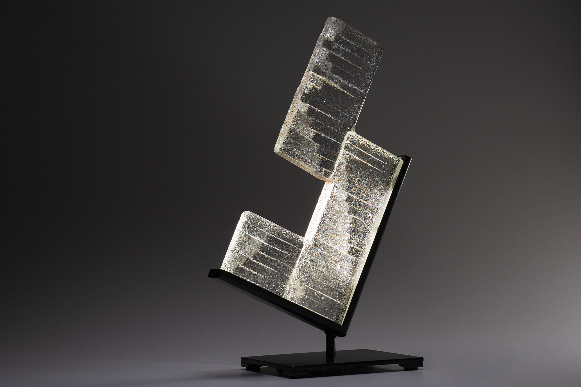 Wave
2024
Hot cast glass, steel, LED, enamel
18in x 11in x 16in