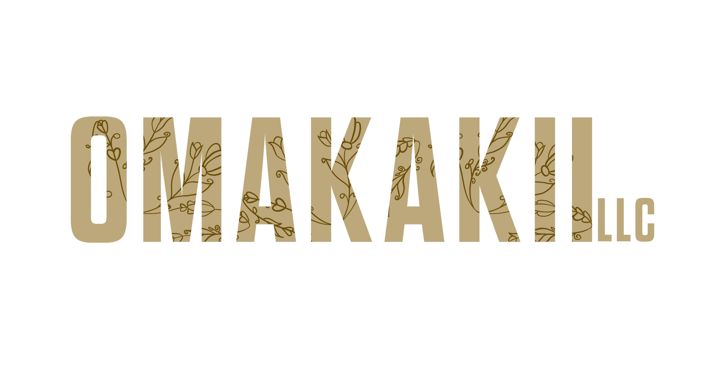 OMARKA LLC logo with the company name in large beige letters with a floral design inside, on a black background