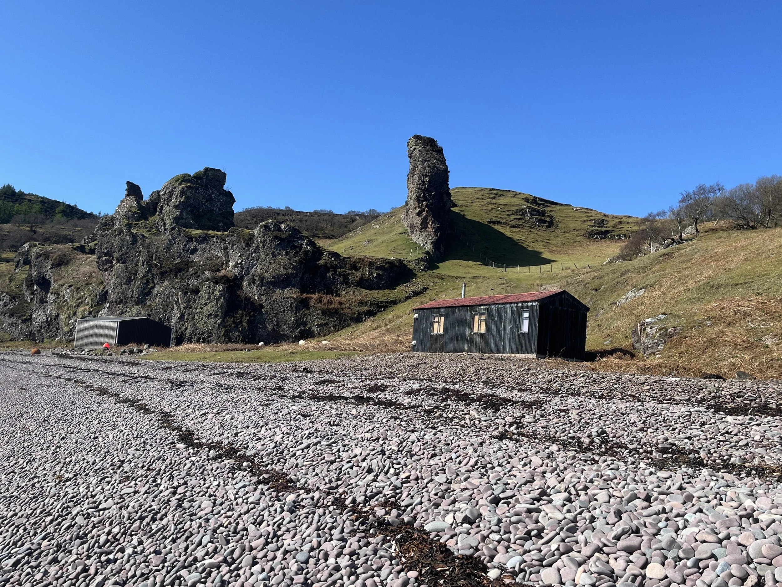A photo taken from the shore, looking up to Brochel Castle on Raasay, where Rhoda grew up.