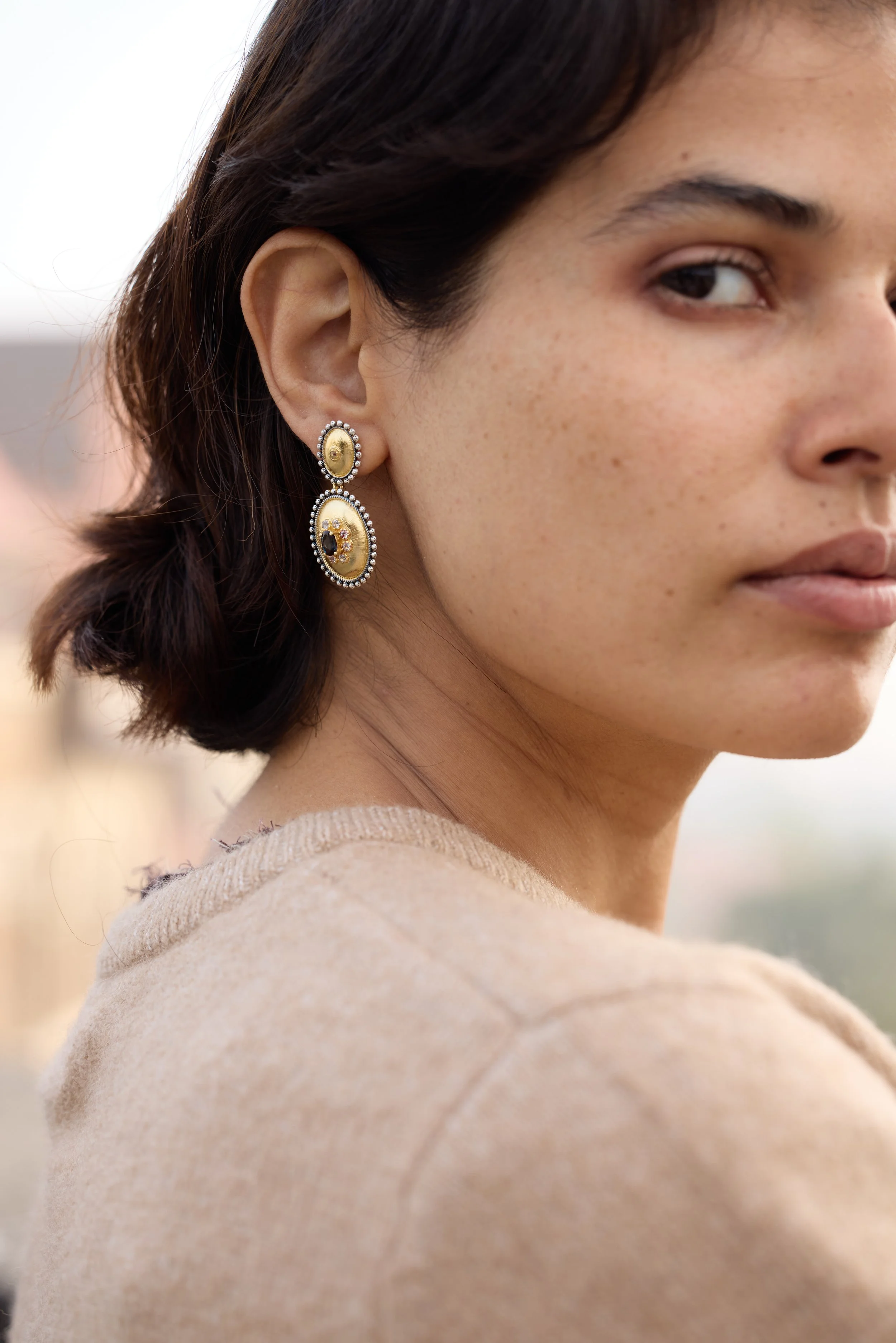 Dorothée Sausset jewelry earrings on model