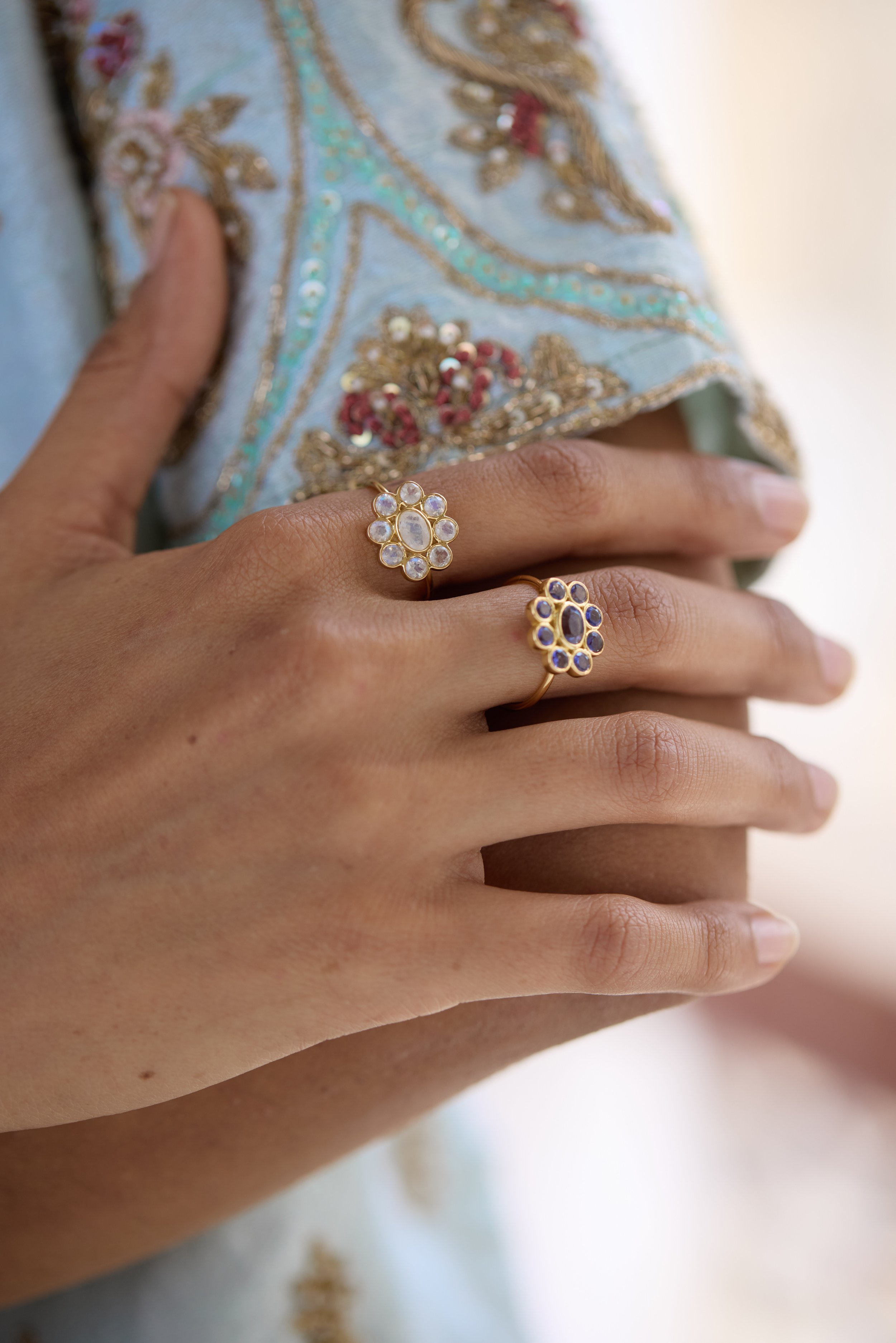 Dorothee Sausset jewelry rings on model