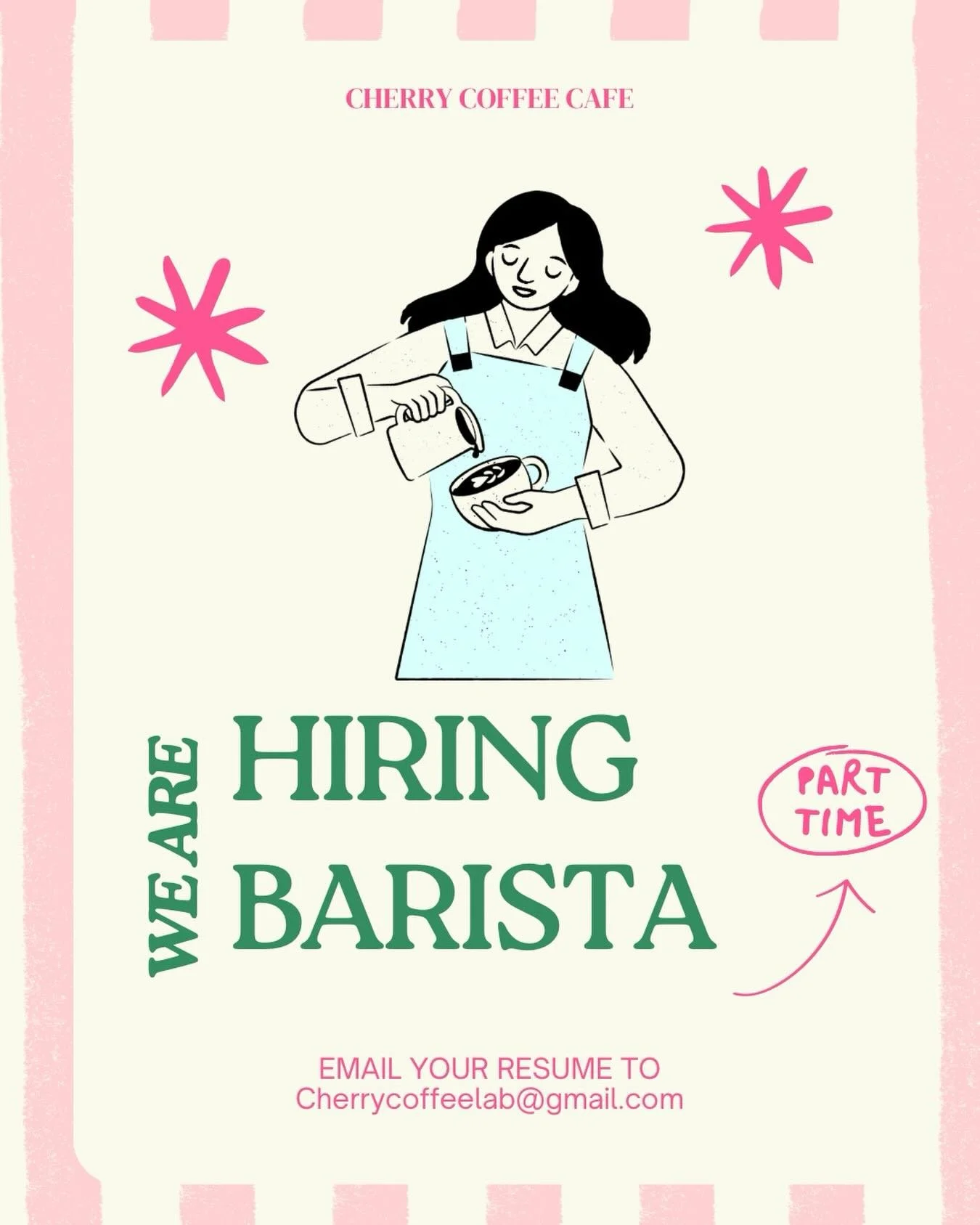 Want to join the team? We need one more Part Time barista!  Please Email cherrycoffeelab@gmail.com with your resume. ☕️