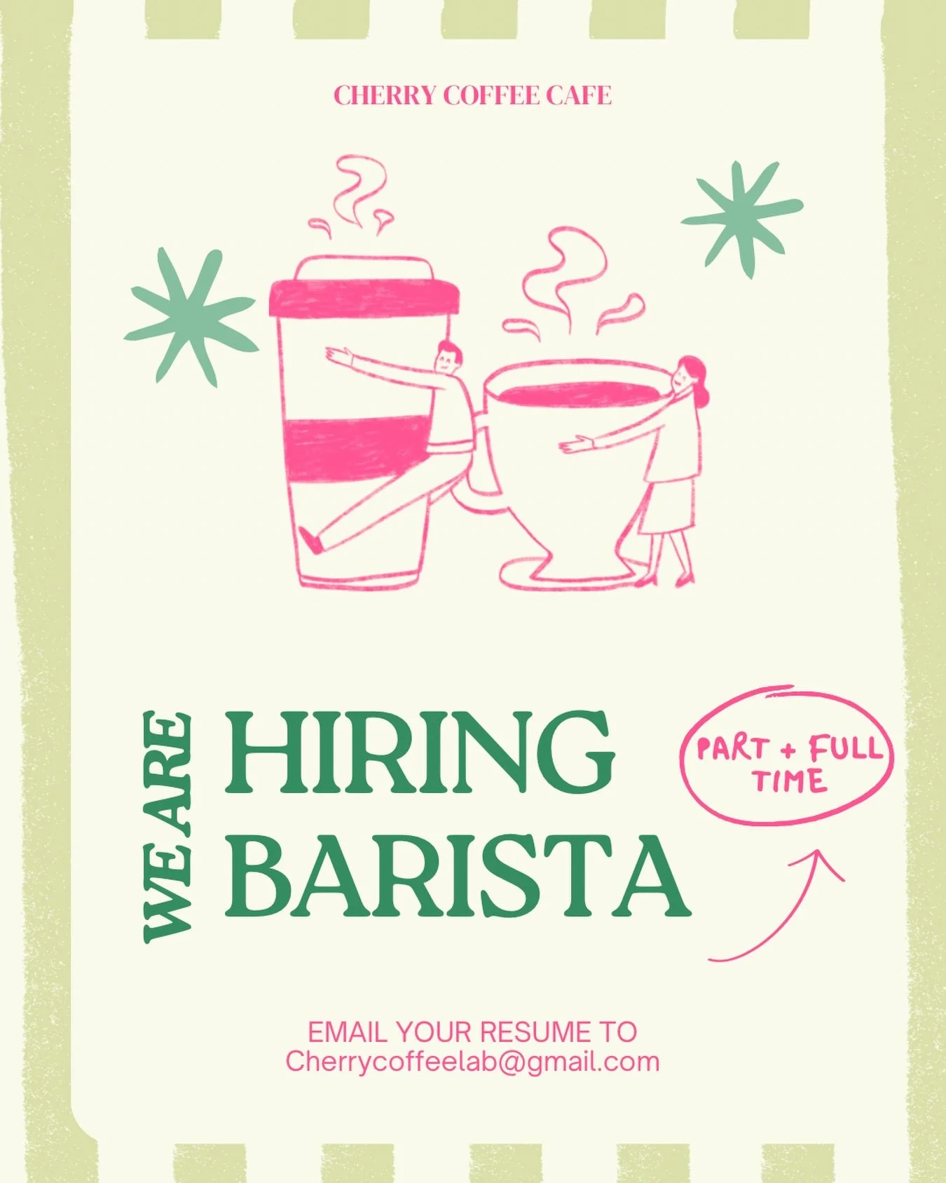 HIRING part + full time baristas! ☕️
Want to join the crew? Email your resume to cherrycoffeelab@gmail.com 
**THANK YOU to this wonderful community for keeping us so busy, we are honored to serve your caffeine addictions 🤎**