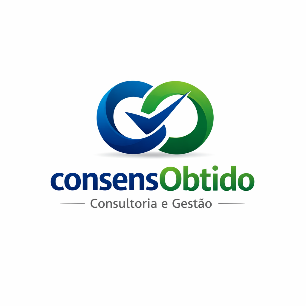 Logotipo com círculos azul e verde, com marca de verificação, e texto 'consensObtit' e subtítulo 'Consultoria e Gestão'.