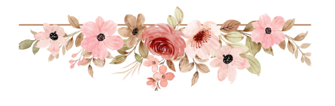 A floral border featuring pink and beige flowers with green leaves and small black accents.