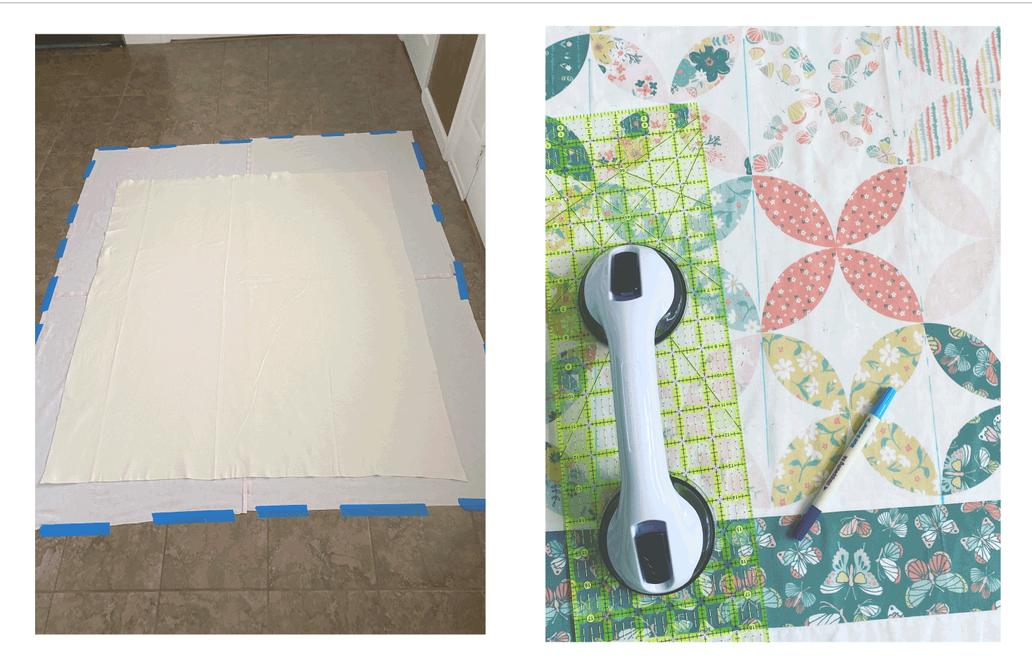 making the quilt sandwich and marking quilting lines