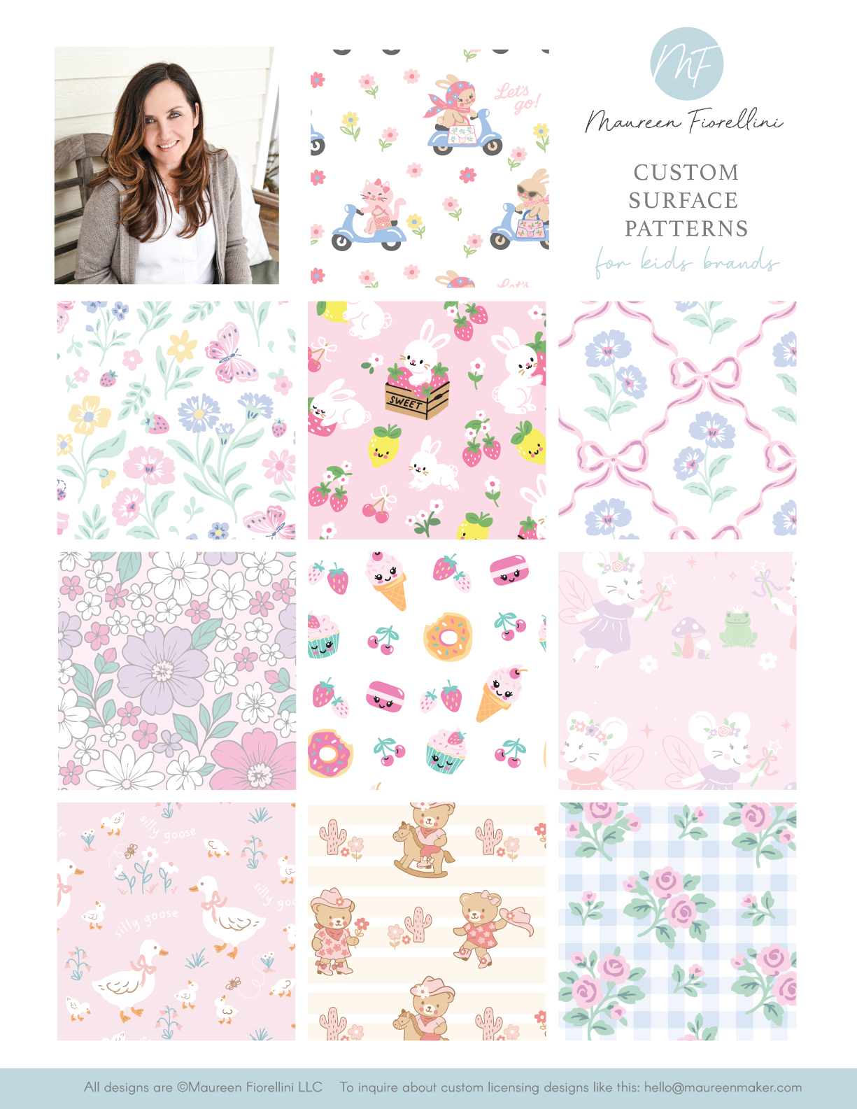 Baby girl surface pattern design style snapshot conversational prints by Maureen Fiorellini