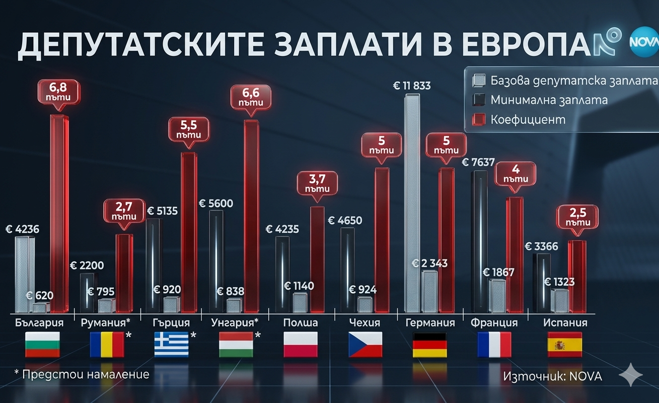 ​Рекордно в Европа: Българските депутати взимат близо 7 пъти минималната заплата


