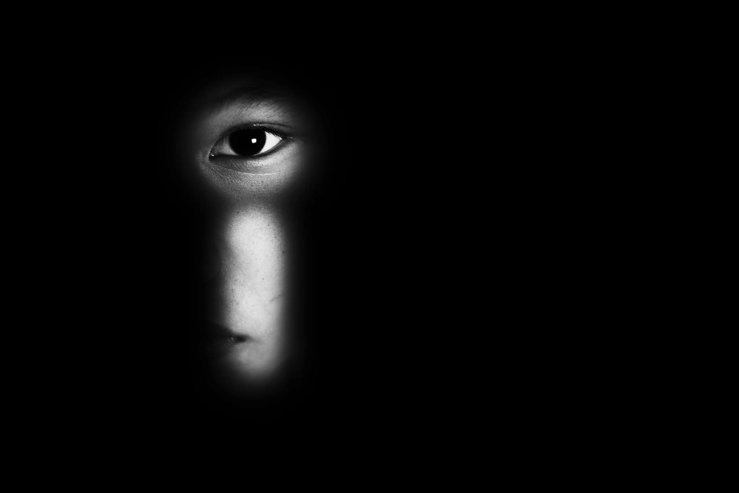 Human Trafficking - grayscale image of human's face
