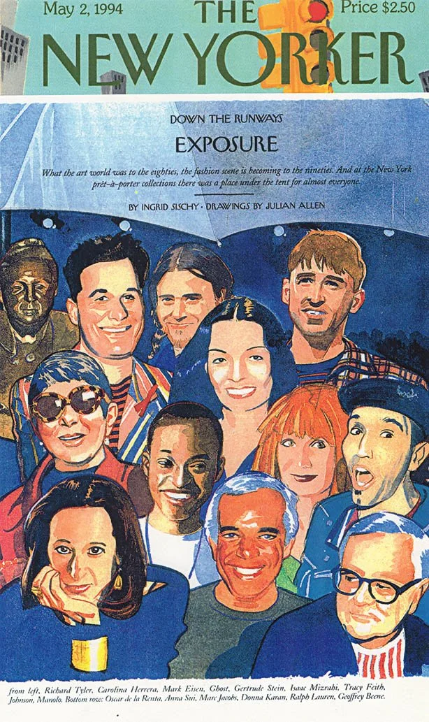 Cover of the May 2, 1994 issue of The New Yorker featuring an illustration of diverse people and a background reference to fashion and art.