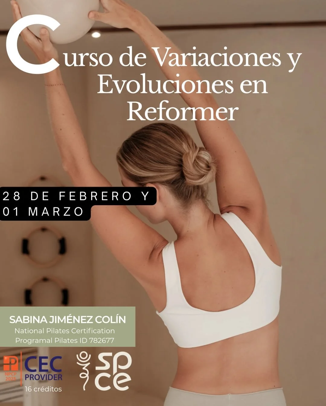 Eleva tu pr&aacute;ctica y lleva tus clases al siguiente nivel 🤍

Dos d&iacute;as intensivos de:
✔️ Variaciones y evoluciones de ejercicios cl&aacute;sicos
✔️ Trabajo con props
✔️ Jump Board
✔️ Pr&aacute;ctica consciente y funcional

📍 CDMX 
🗓 28 