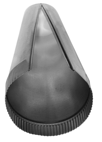 Close-up of a metal piping mouthpiece with a ridged black cap.