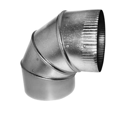 A metallic elbow pipe fitting, typically used in plumbing or HVAC systems.