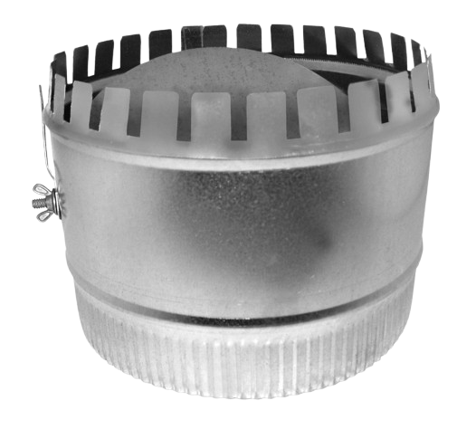 A black and white photograph of a metal safety valve or pressure relief valve, with a knurled bottom edge and a circular opening at the top with multiple evenly spaced protrusions.