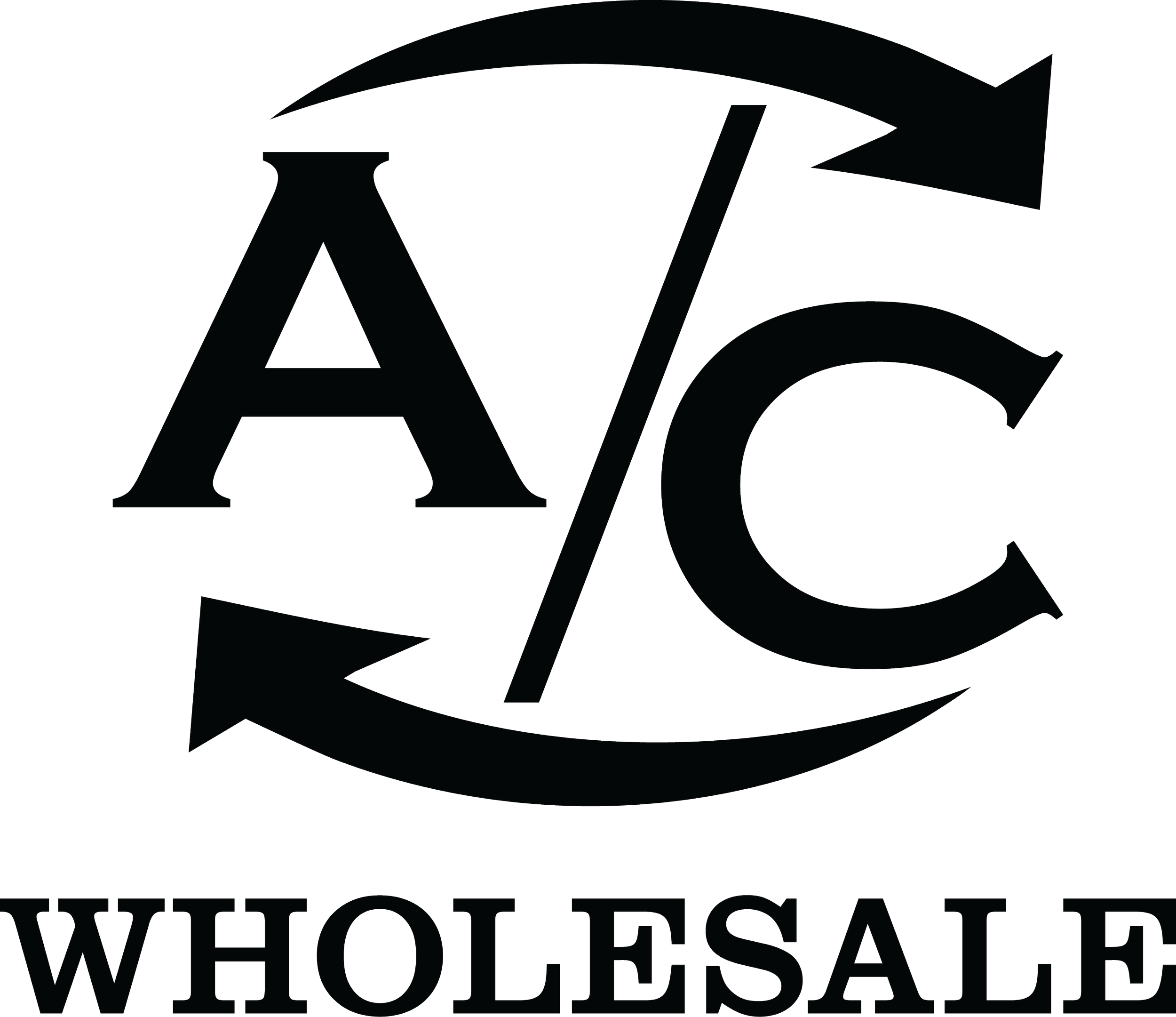 A logo with large letters 'A' and 'C' separated by a diagonal slash, with arrows curving around them, and the words 'WHOLESALE' below.