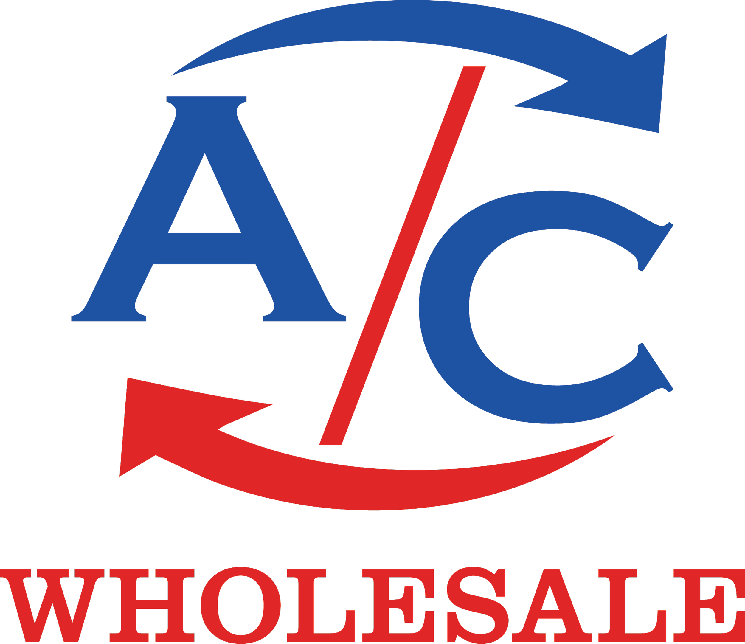 Logo of ABC Wholesale with blue and red arrows encircling the letters 'A' and 'C' and the word 'WHOLESALE' in red at the bottom.
