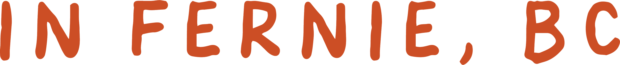 Text reading 'INFERNIE, BC' in stylized orange letters with black outlines.
