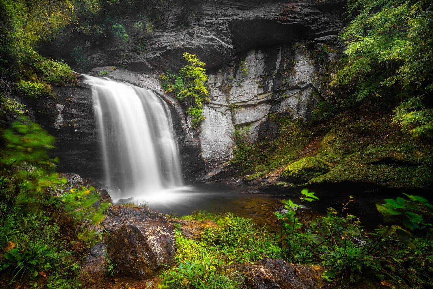 Looking Glass Falls located in the Pisgah National Forest near the Blue Ridge Parkway, Brevard, NC.