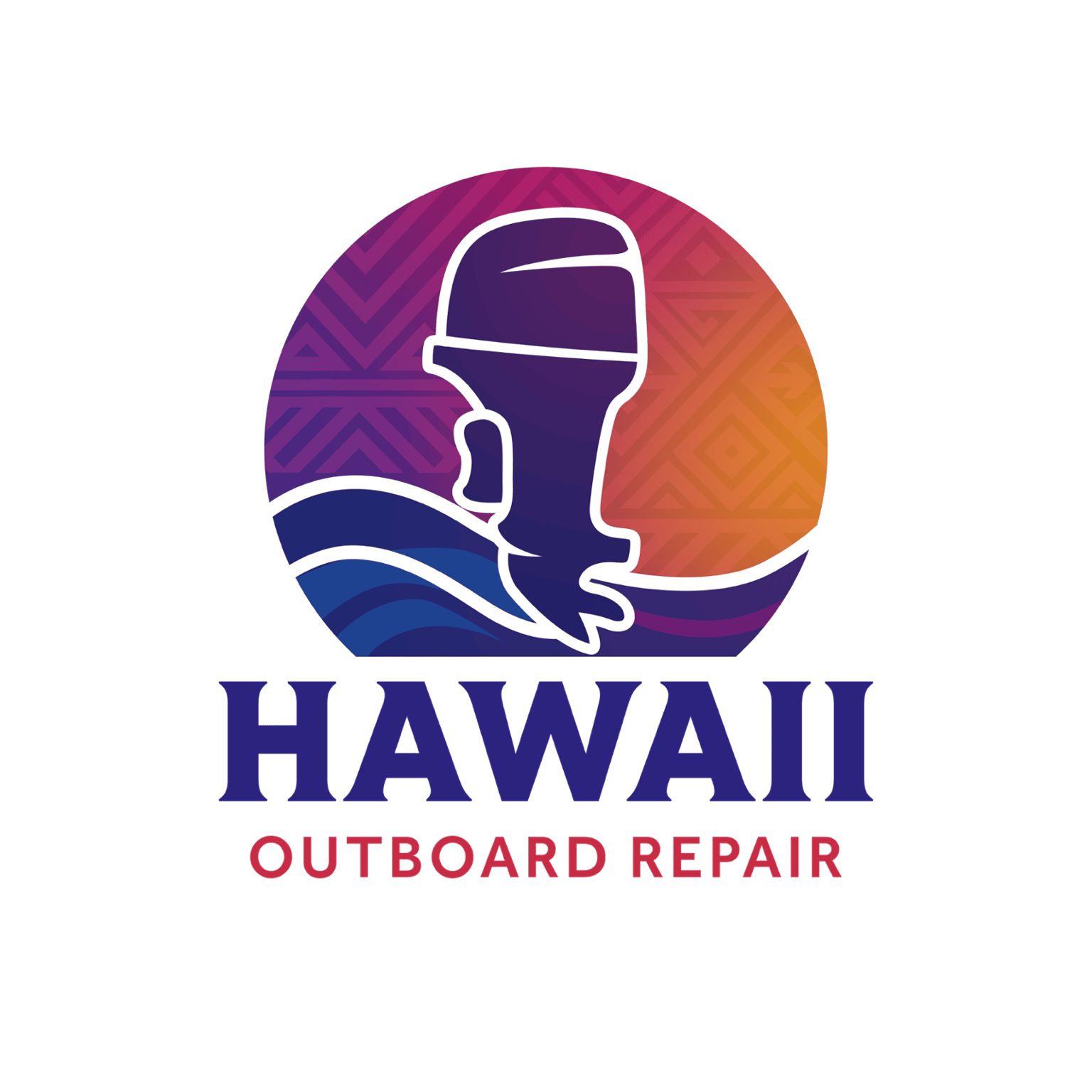 Logo for Hawaii Outboard Repair featuring a stylized outboard motor inside a circular design with colorful background, and the text 'Hawaii Outboard Repair' underneath.