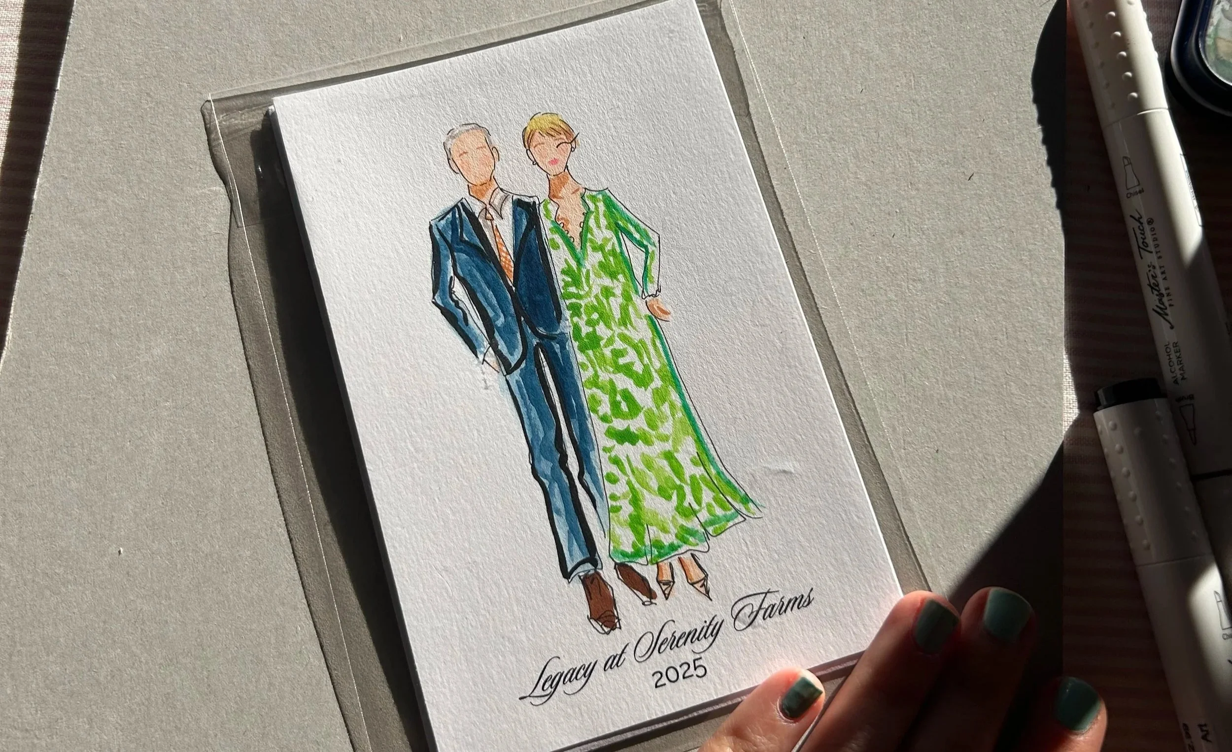 Live guest portrait finished at wedding reception