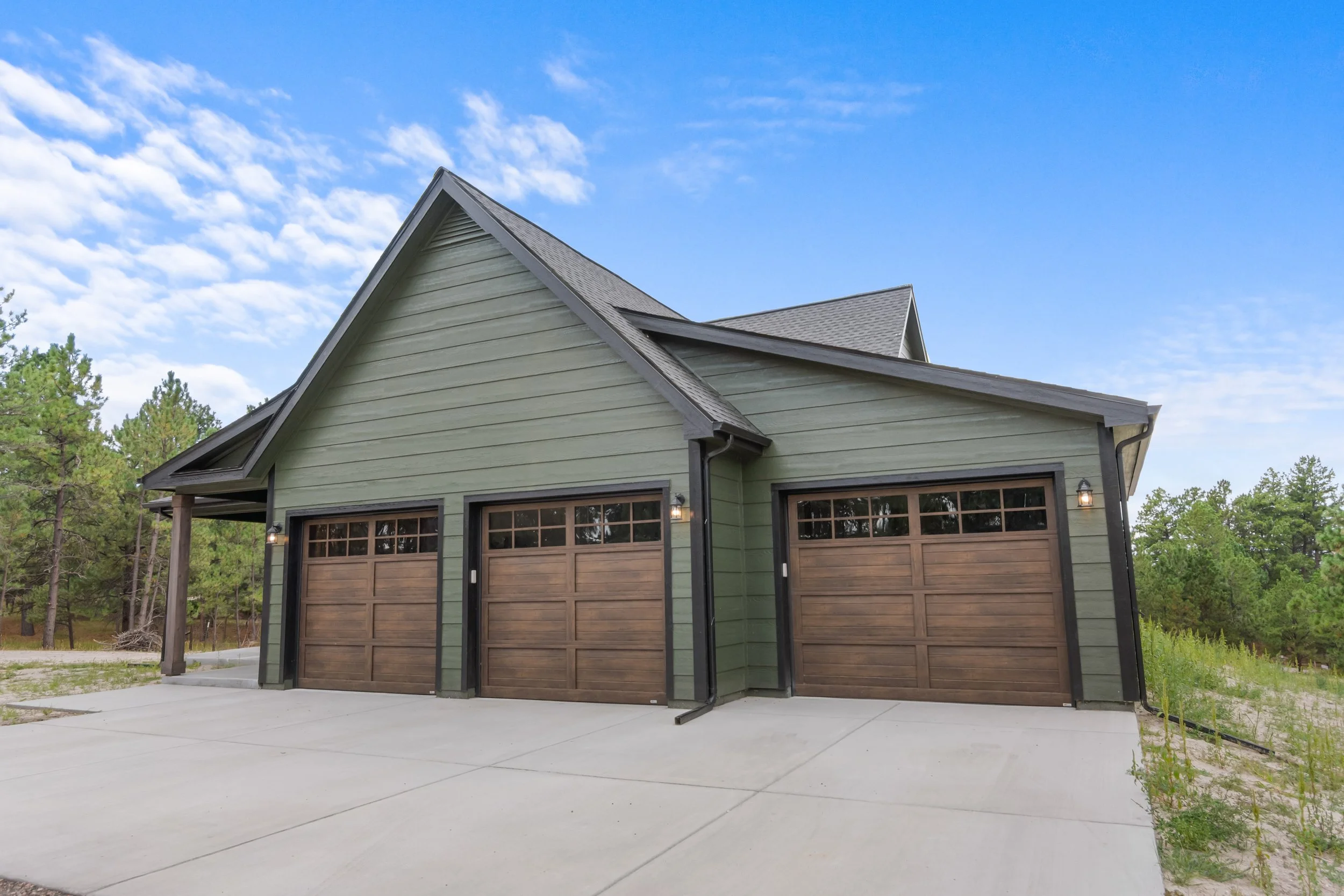 New high end garage doors on custom home build in Colorado mountains