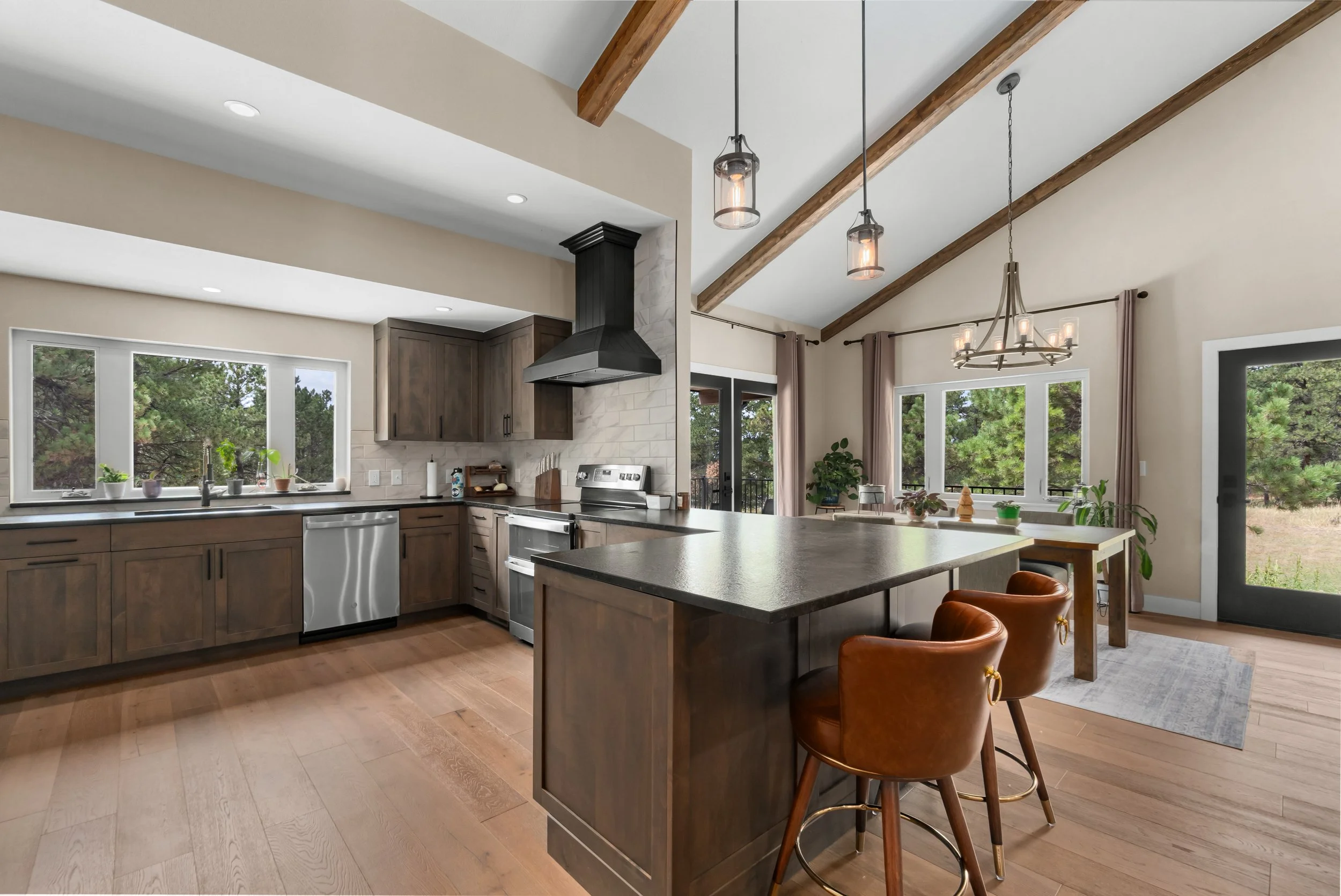 Custom kitchen cabinetry and countertops in custom Colorado mountain home.