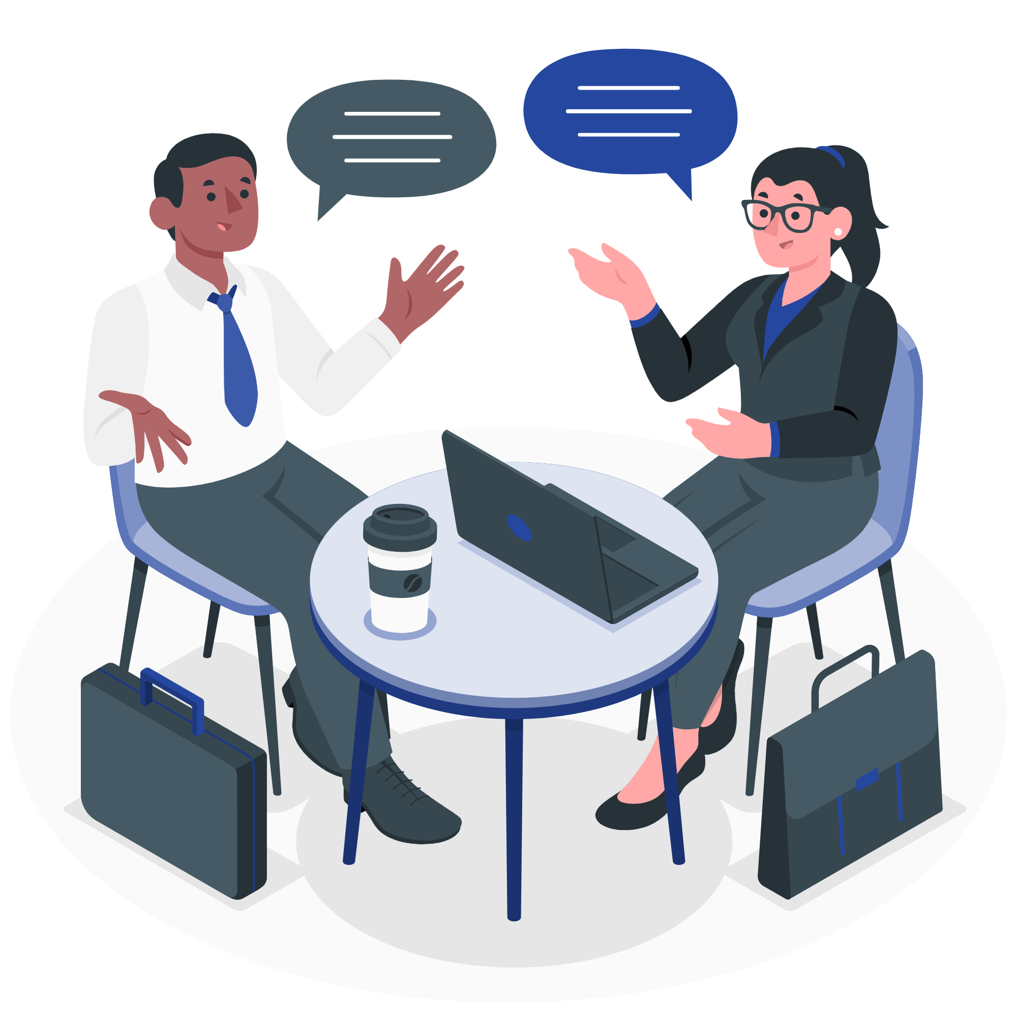 Client et partenaire discutant pour établir les besoins et les enjeux de collaboration.