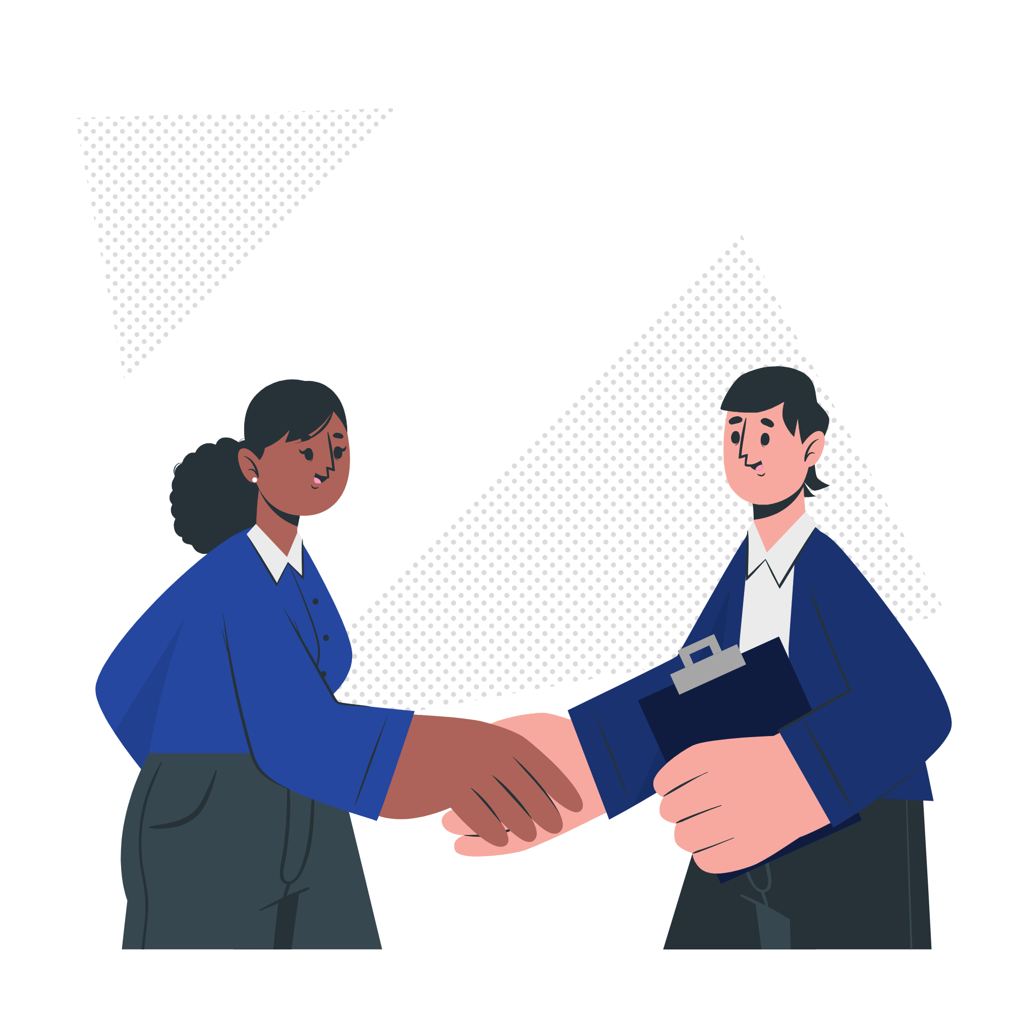 Poignée de main entre deux personnages.