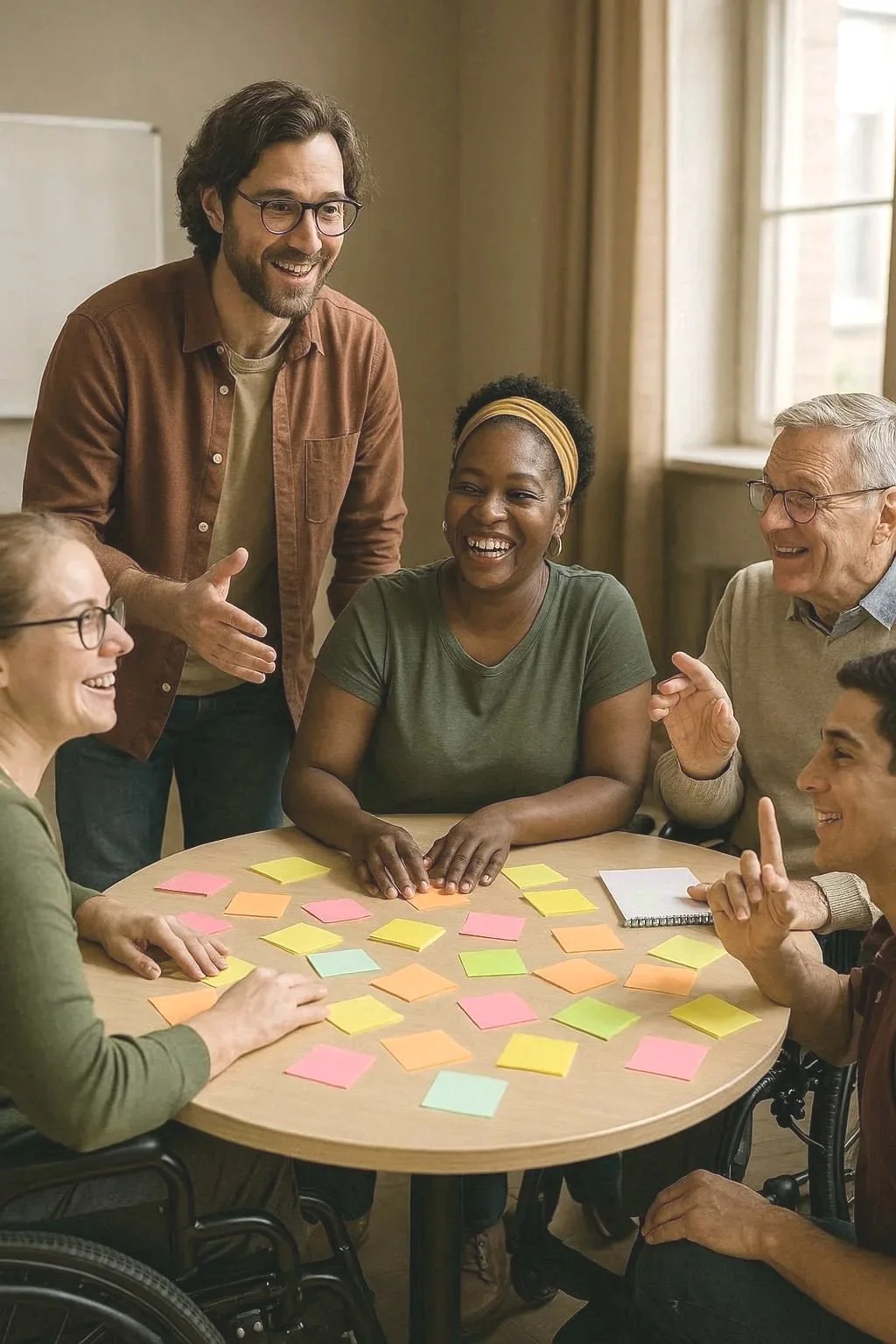 Atelier de sensibilisation animé autour d'une table ronde.