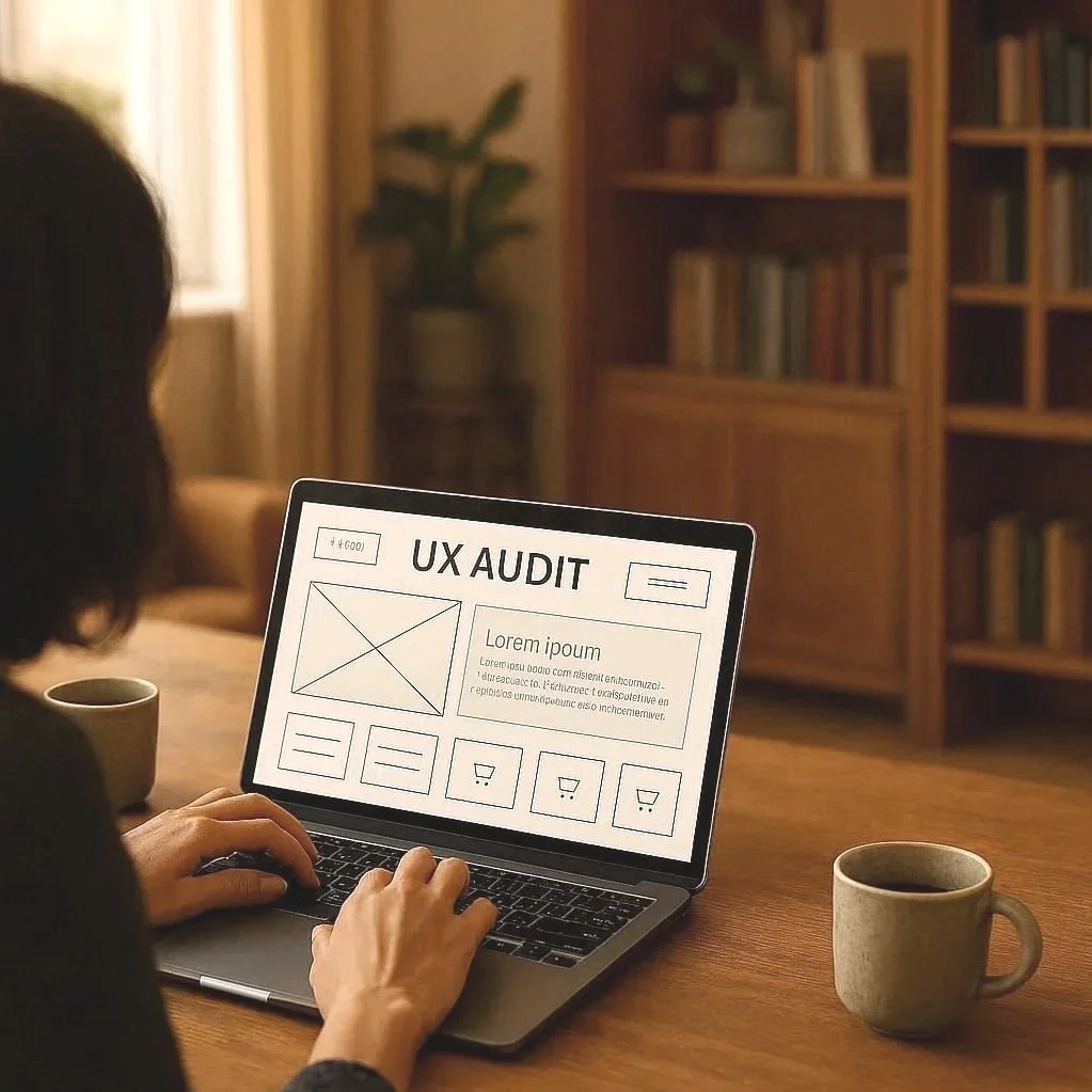 Personne travaillant sur un ordinateur pour mener un audit UX d'un site internet.