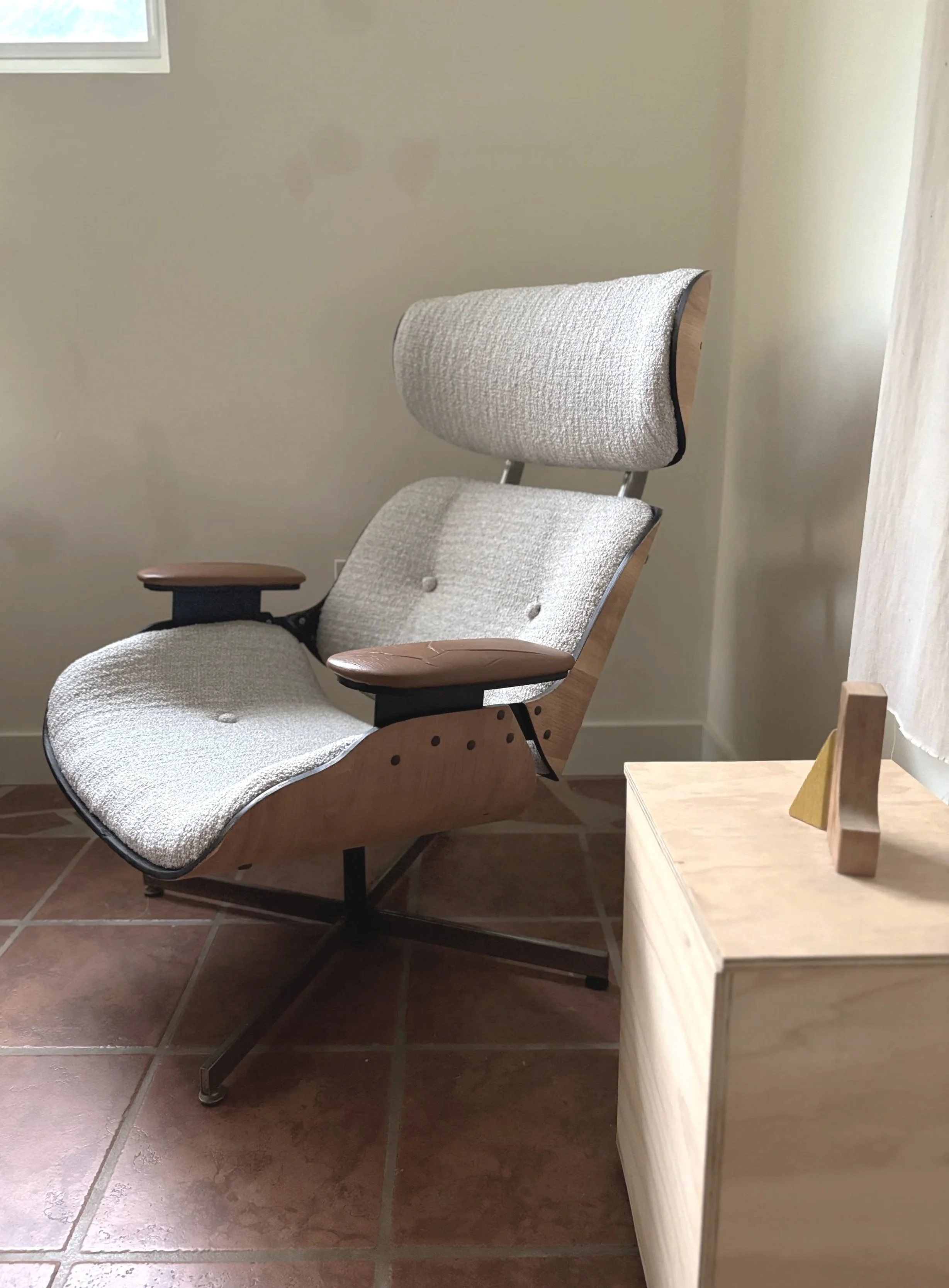 rebuilt midcentury chair in gentle light