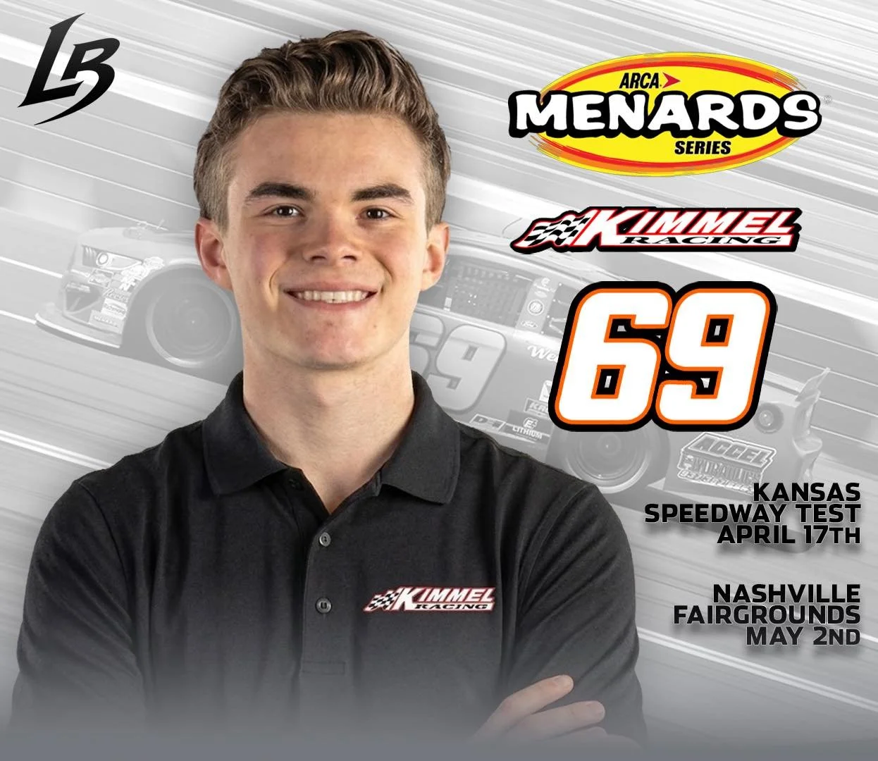 Landon Brown Racing ARCA Menards Series first personal announcement of testing and first race with Kimmel Racing