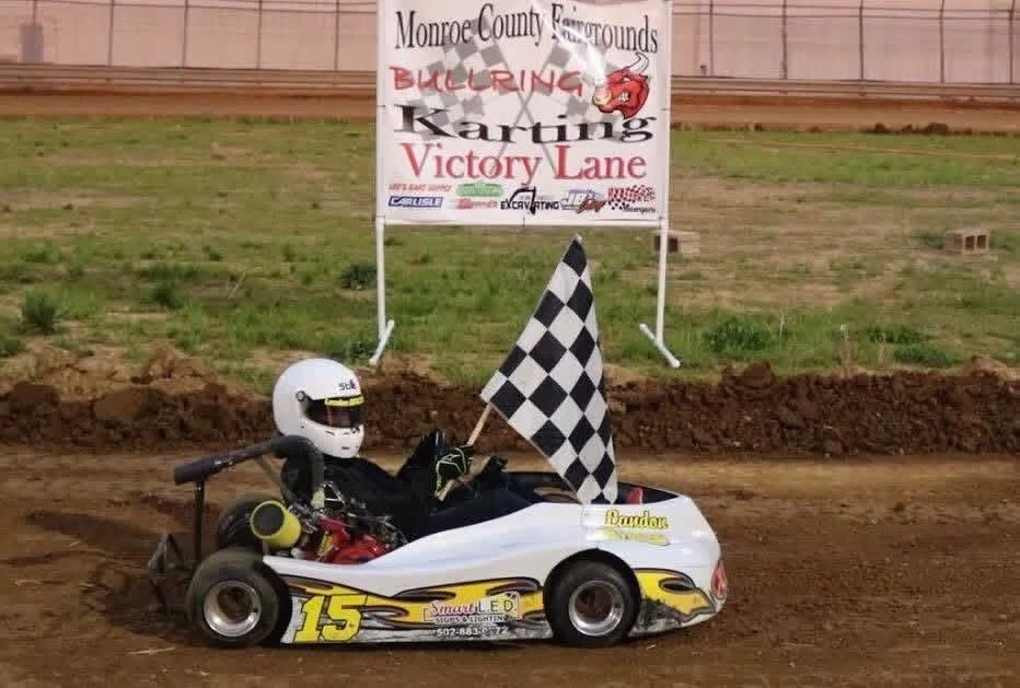 Landon Brown Racing with a wind on a dirt oval kart track