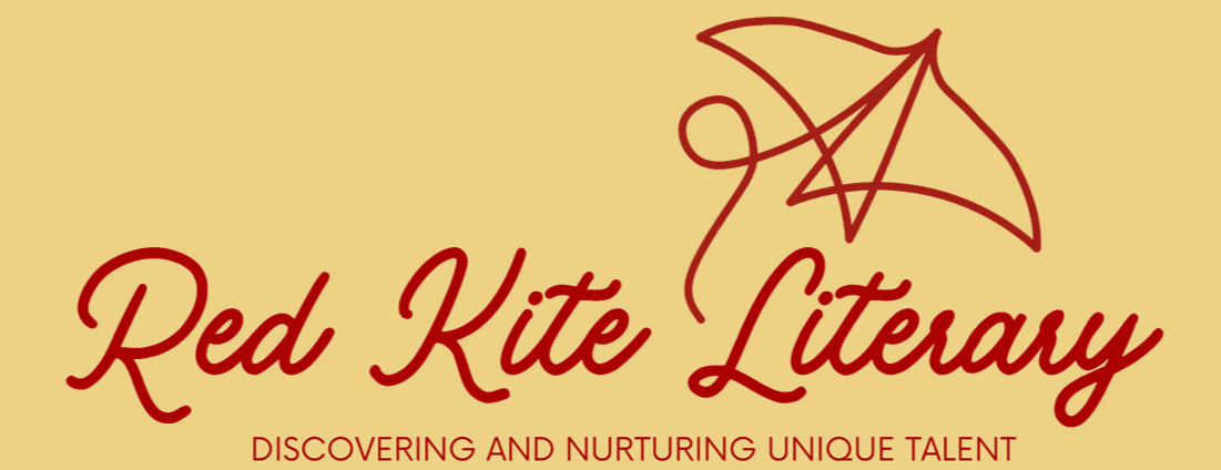 Logo for Red Kite Literacy featuring a stylized red kite and the tagline 'Discovering and nurturing unique talent' on a beige background.