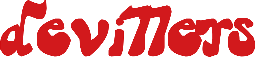 Red text spelling 'devinners' on a black background.