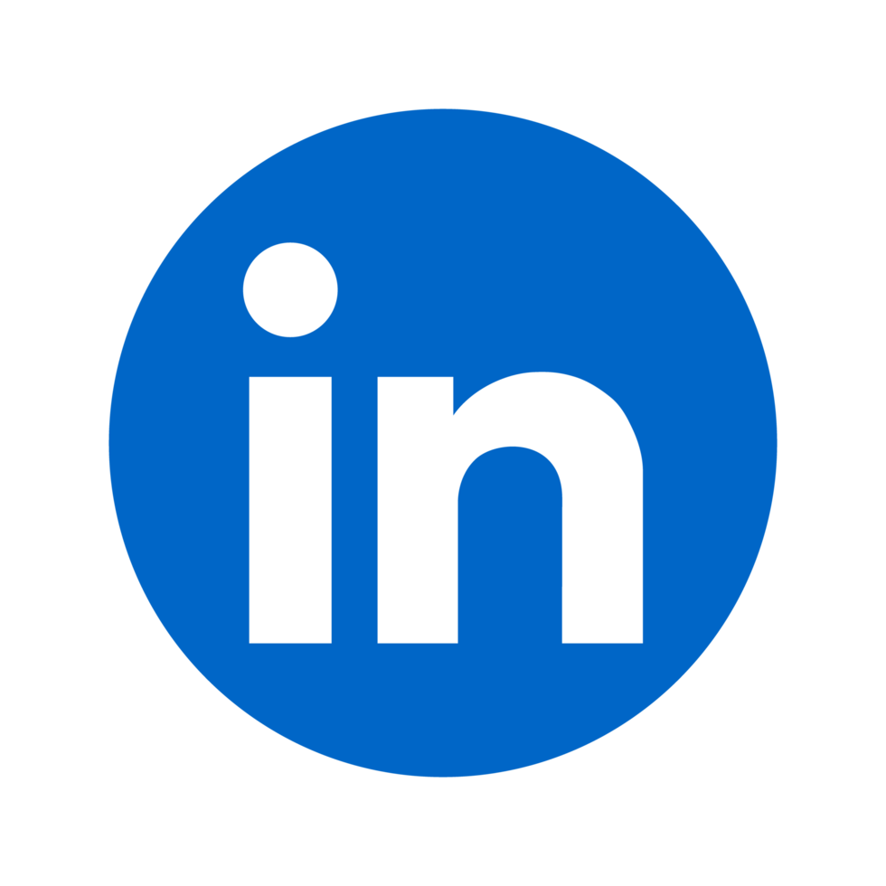 LinkedIn logo with white lowercase 'in' on a blue circle background.