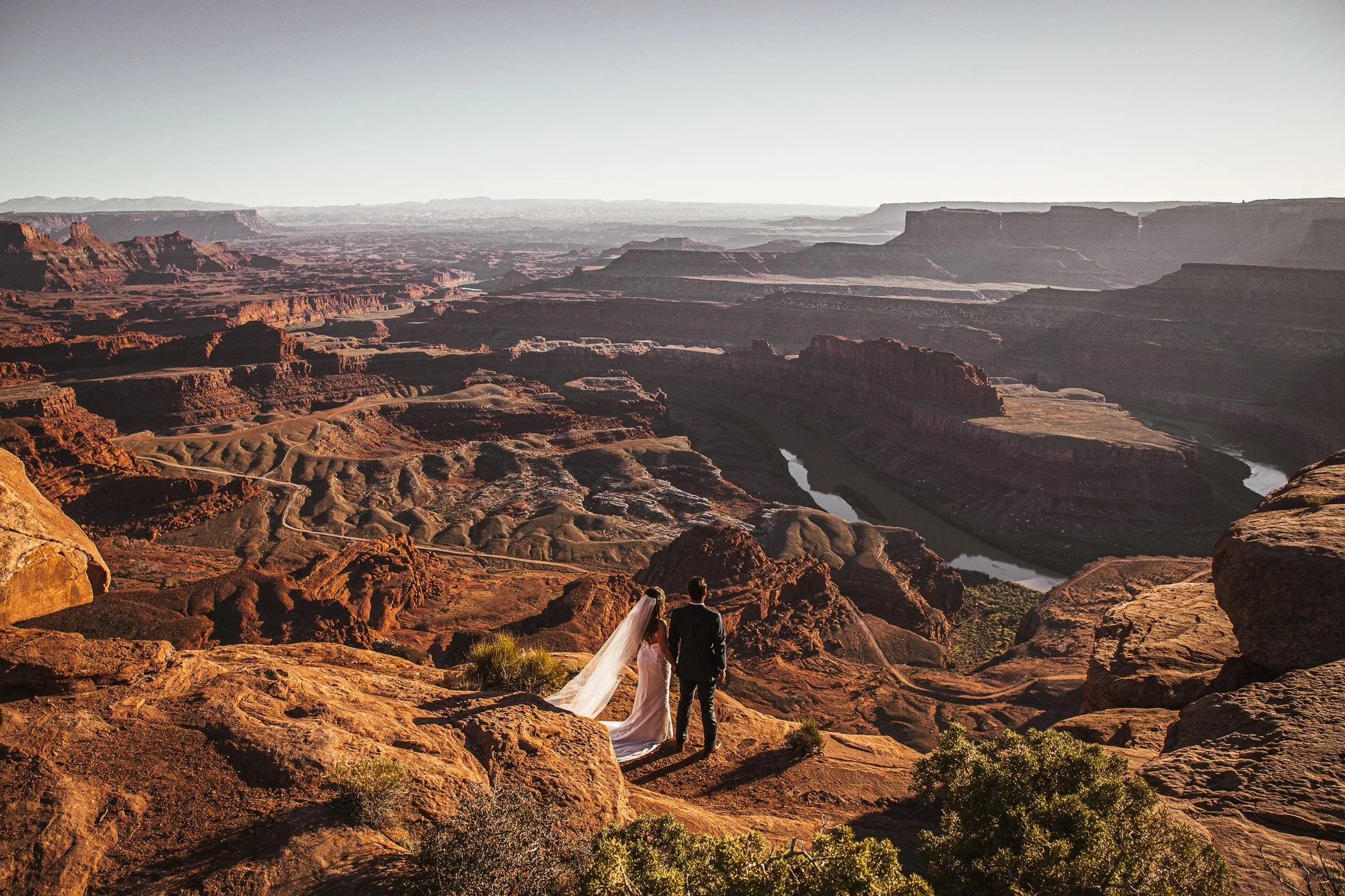 Out-of-state couple arriving for their destination elopement in the Utah desert