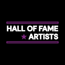 Hall of Fame Artists logo with white and purple text on a black background.