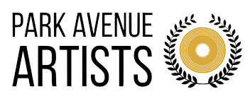 Logo of Park Avenue Artists featuring text and a circular emblem with a gold center and black laurel wreath.