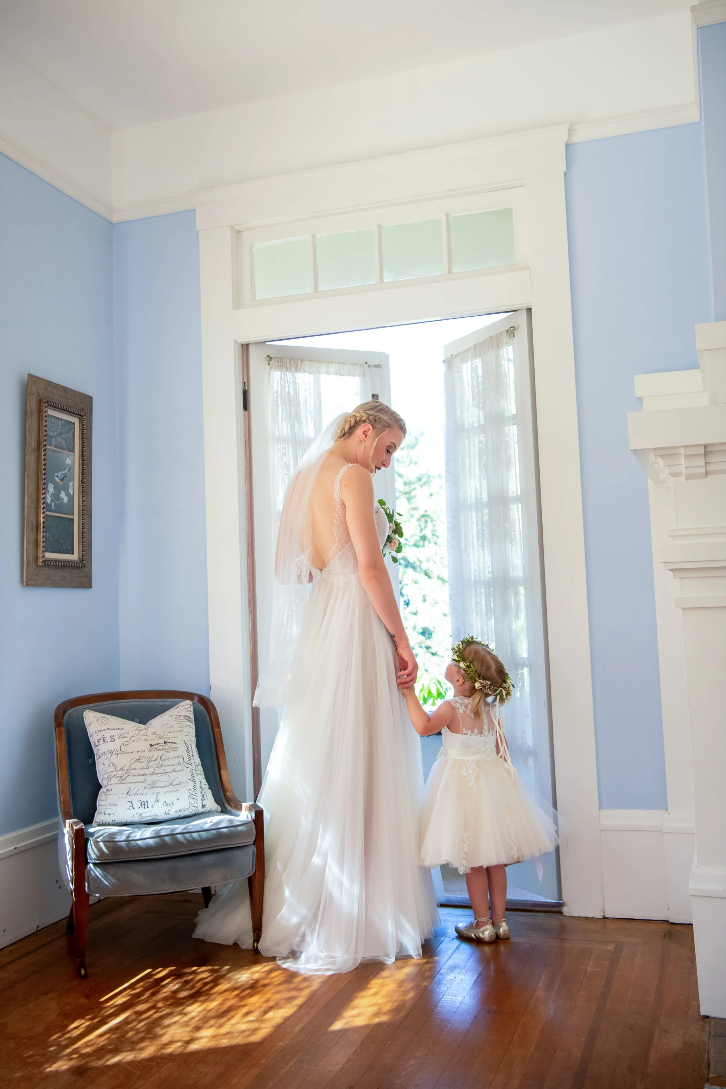 Bride with flower girl