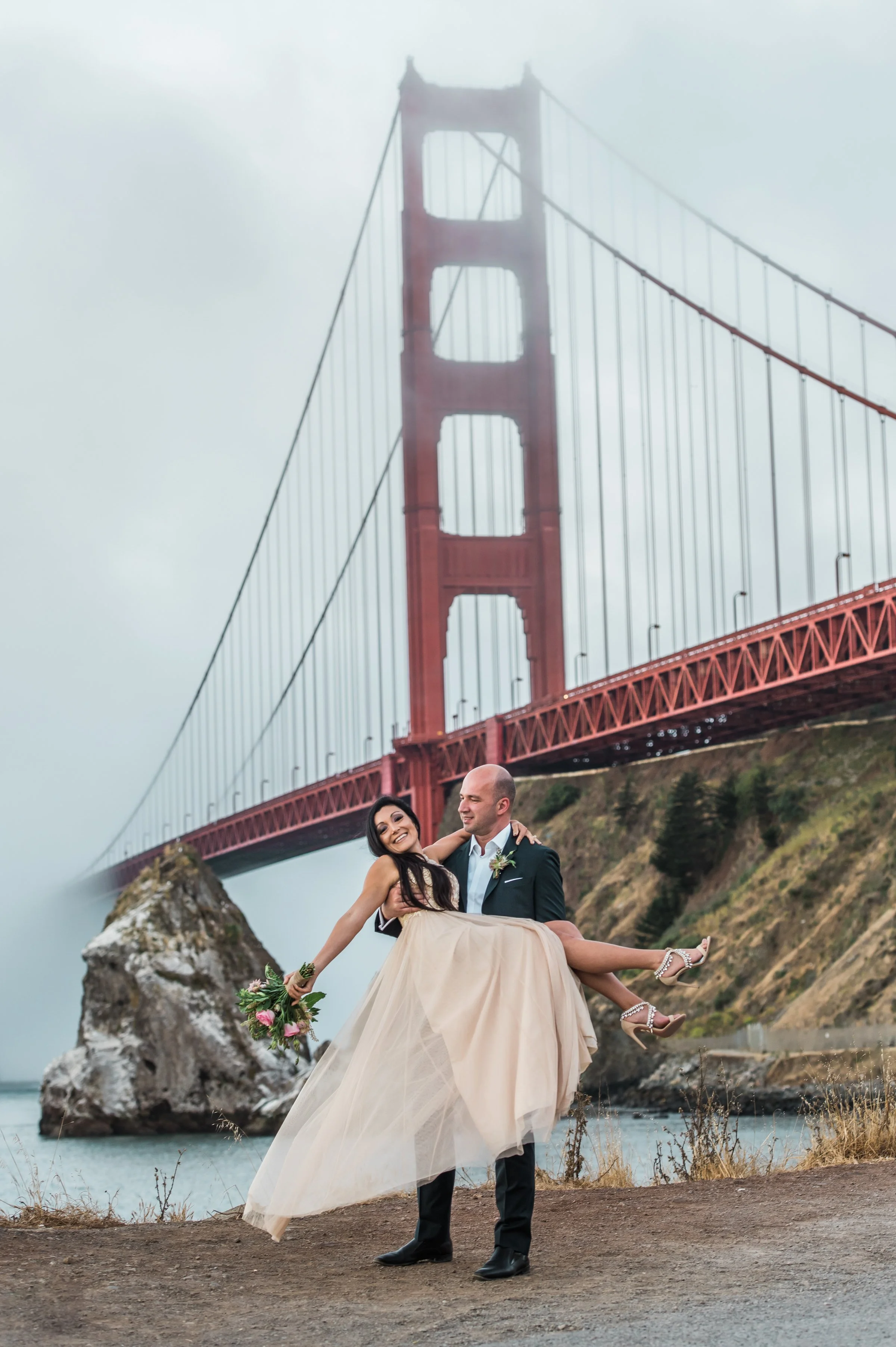 Bride and Groom by Golden Gate Bridge