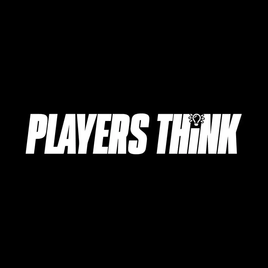 Text saying "PLAYERS THINK" with a light bulb icon next to the word "THINK" on a black background.