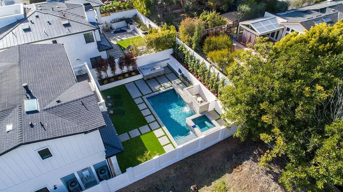 Overhead view of Modern luxury estate custom home in Hidden Hills built by AY Builders with premium materials and architectural detailing