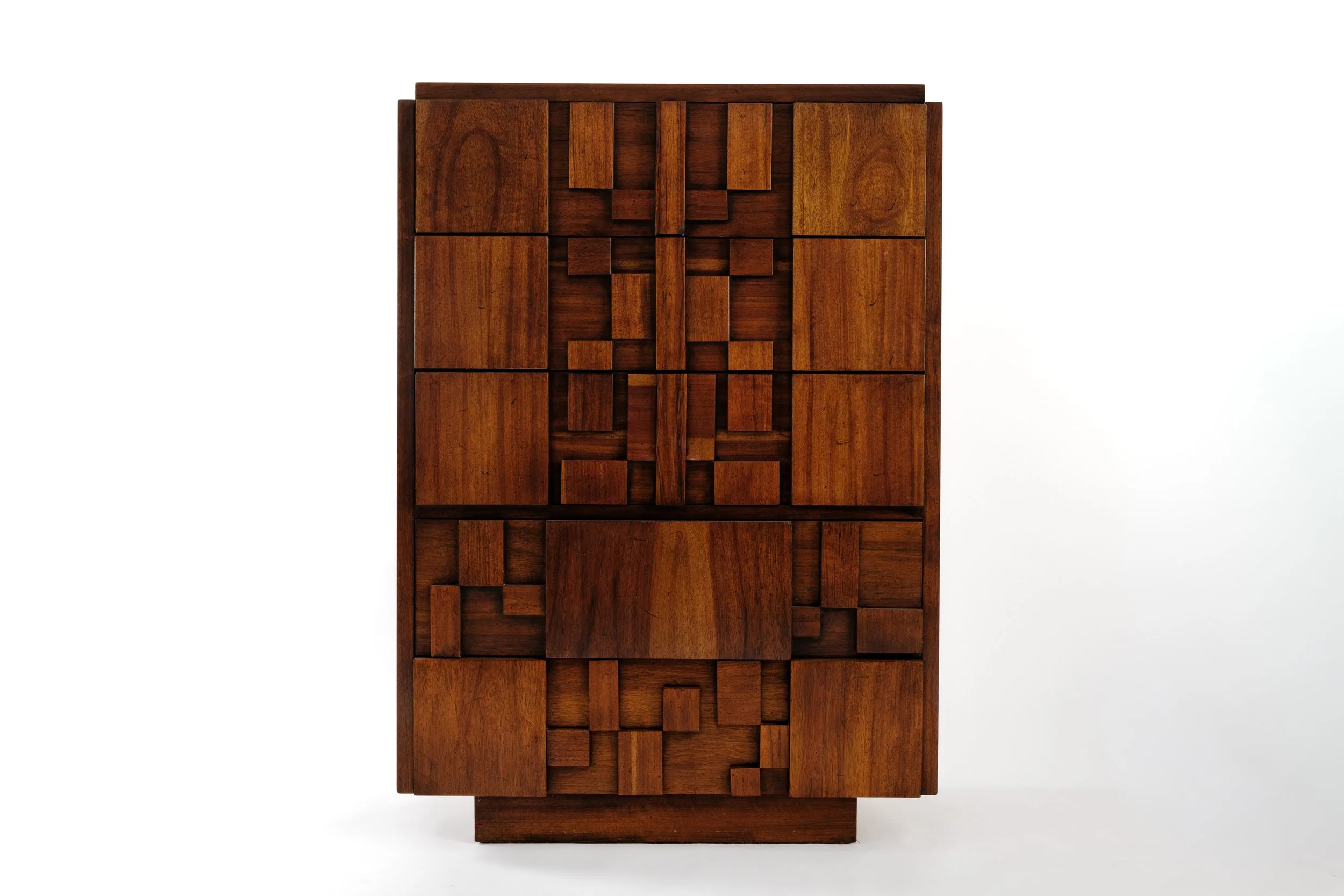 Lane Staccato Brutalist Walnut Highboy Dresser