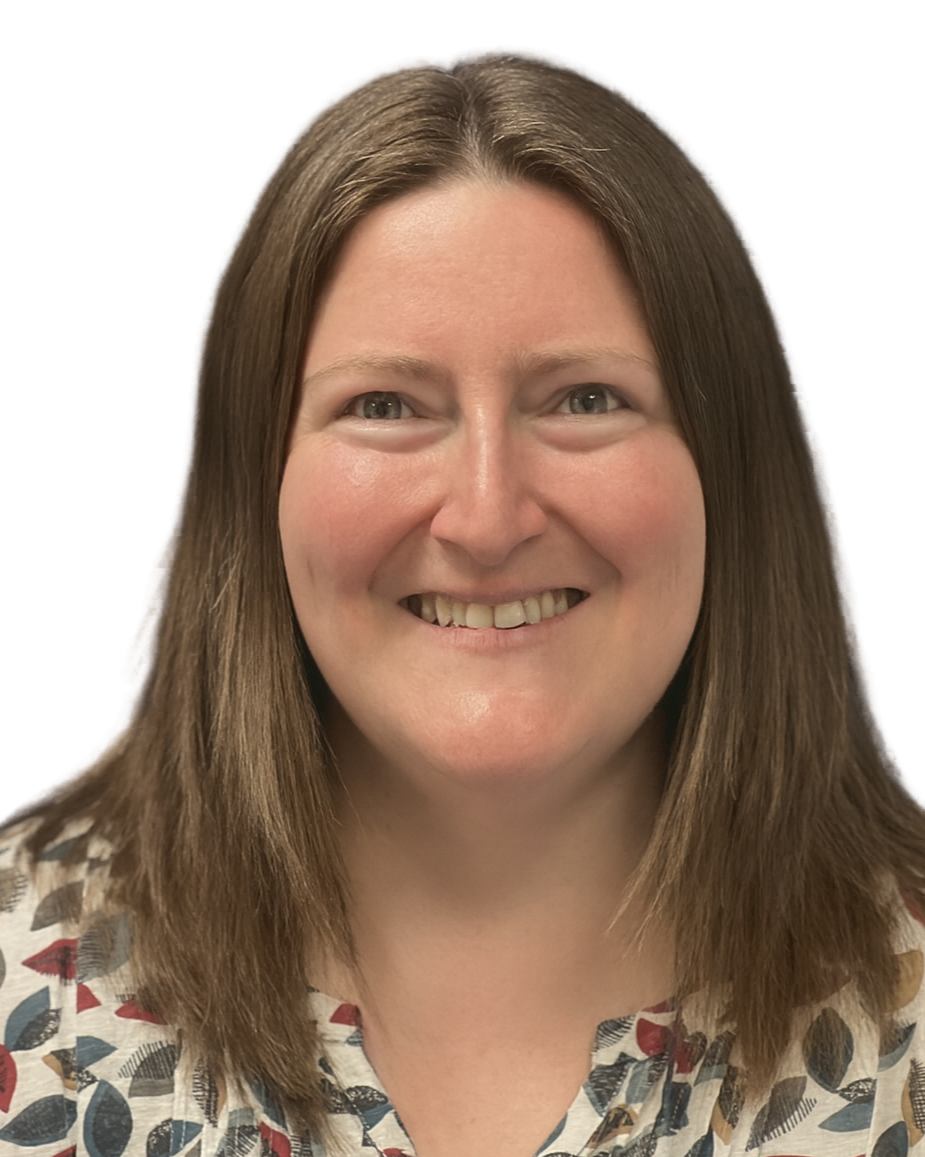 A woman with shoulder-length brown hair smiling against a white background.