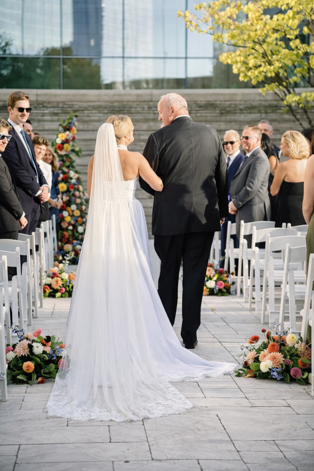 Brida and Father of Bride walking down the isle. Wedding Planner & Day of Coordination Services. Let's Connect