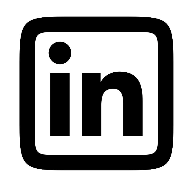 LinkedIn logo in black and white.