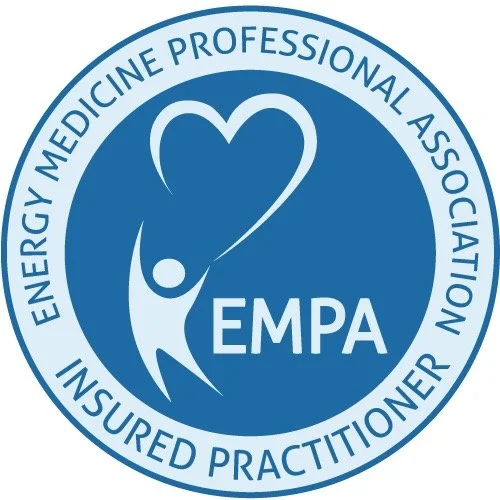Logo of the Energy Medicine Professional Association featuring a human figure with a heart-shaped design above its head and the acronym "EMPA" at the bottom.