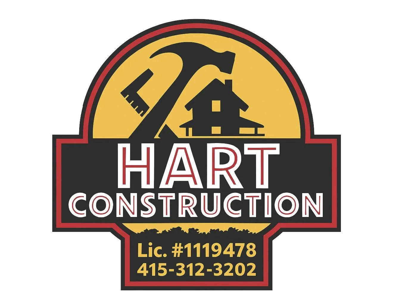 Logo for Hart Construction featuring a house and hammer symbol, with business license number and phone number.
